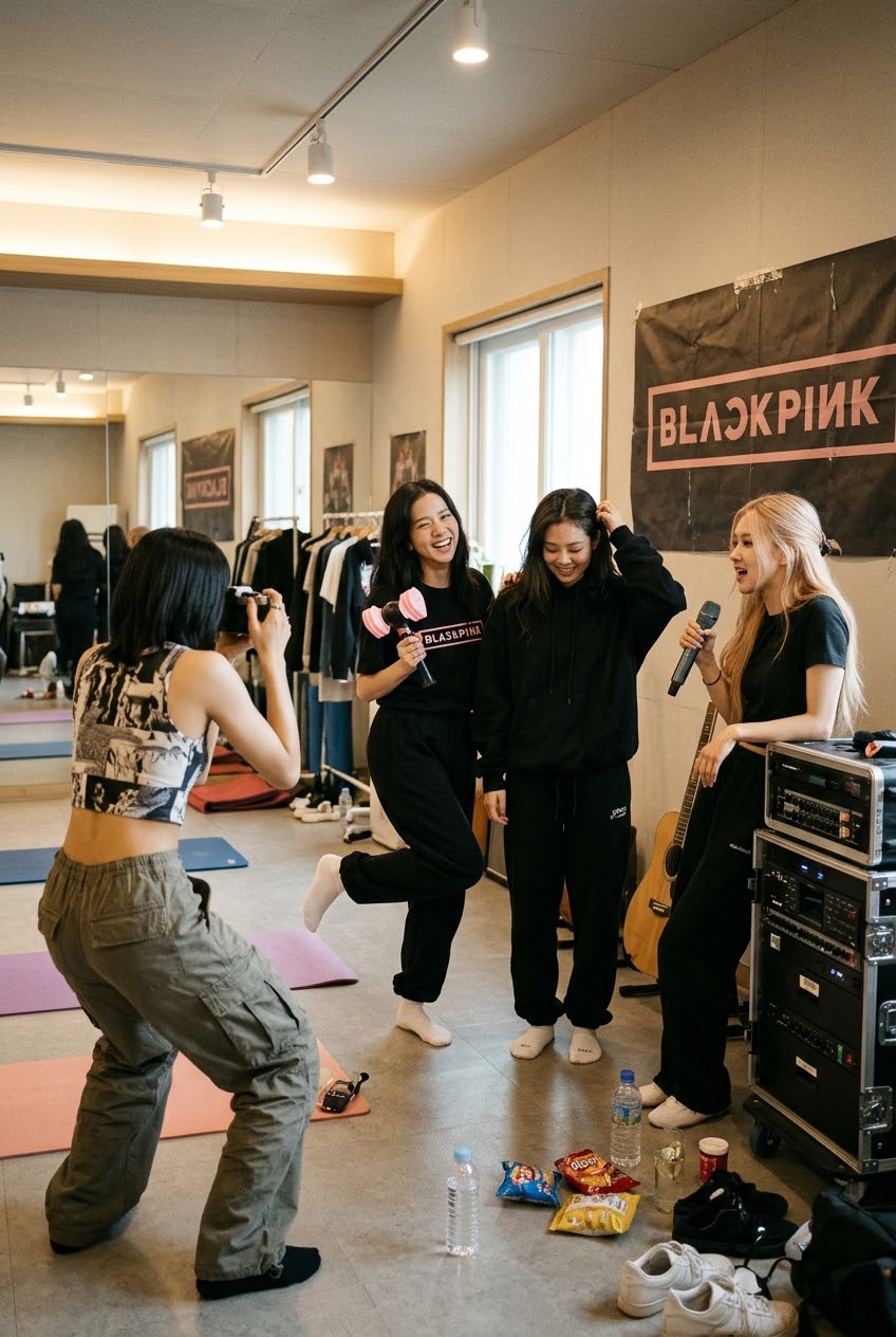BLACKPINK High-Resolution K-Pop Girl Group Practice Studio Photo, Candid Behind-The-Scenes Band Rehearsal Digital Download, K-Pop Aesthetic Stock Photography for Creative Projects, Fan Merchandise & Blog Assets