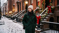 Cozy Winter Street Digital Photo – Festive Holiday Photography, Instant Download