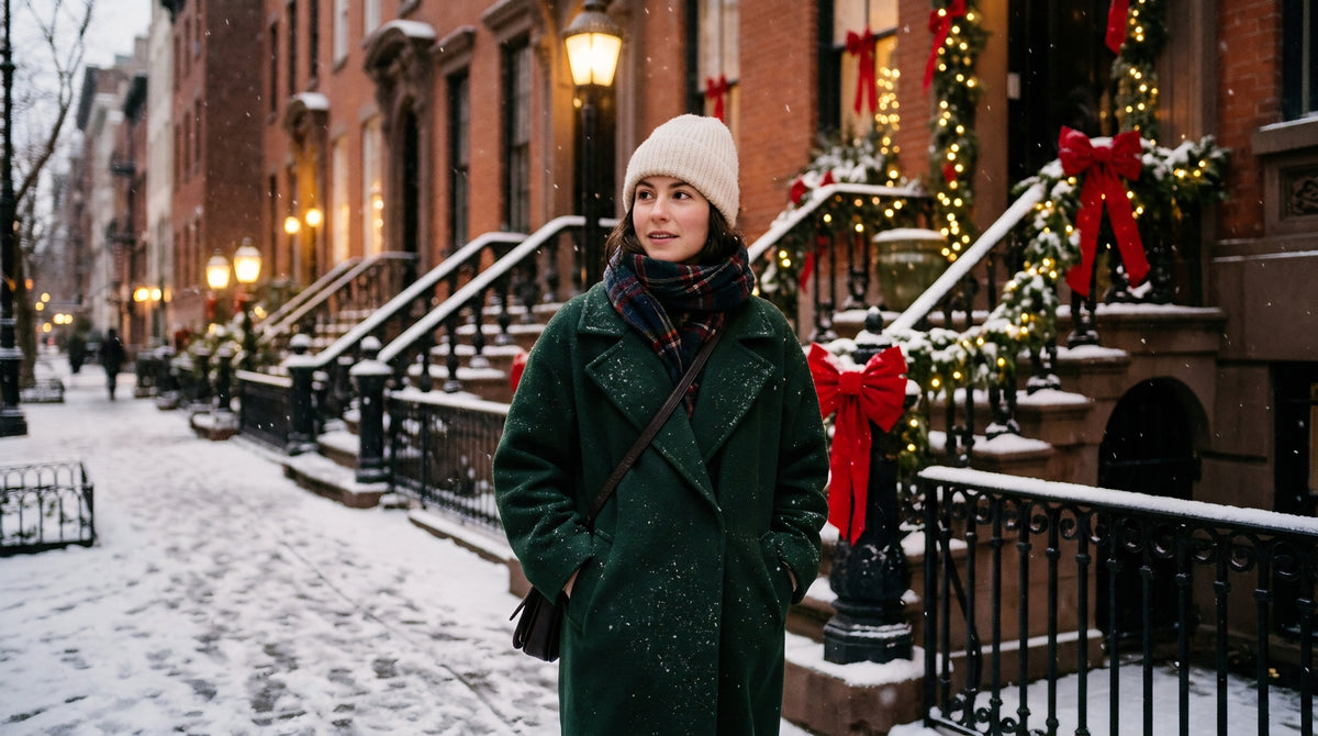 Cozy Winter Street Digital Photo – Festive Holiday Photography, Instant Download