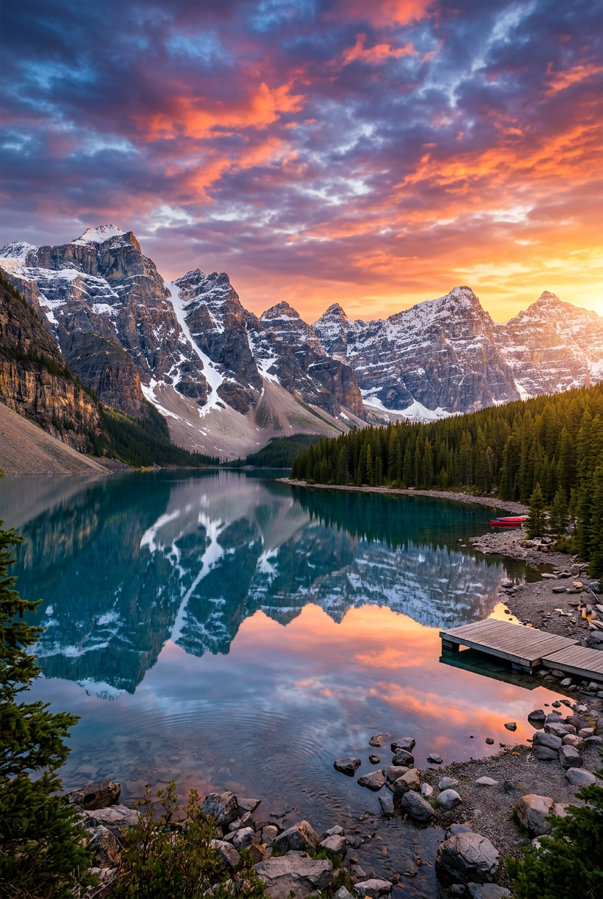 Breathtaking Alpine Mountain Lake Sunset Digital Wallpaper – High-Resolution 4K Nature Photography Print for Desktop & Mobile, Instant Digital Download